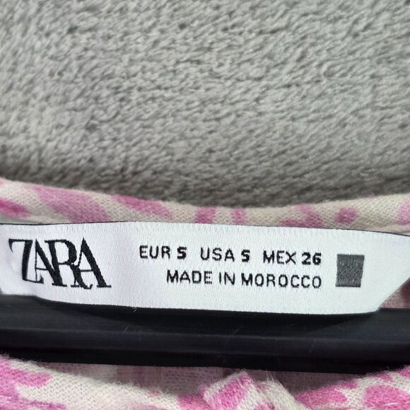 Womens Zara Pink & White Paisley Print Mini Dress Smocked Waist Ruffle Hem S - Picture 3 of 8